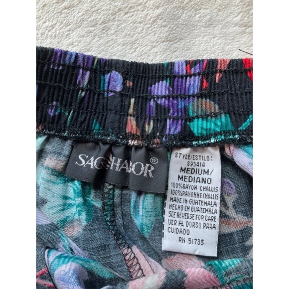 Vintage Sag Harbor Womens Sz Medium Midi Skirt Dark Floral Pull-on A-Line Colorf - Picture 3 of 8